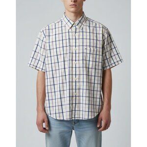 Tommy Hilfiger Mens Blue & White Plaid Short Sleeve Button-Up Shirt L